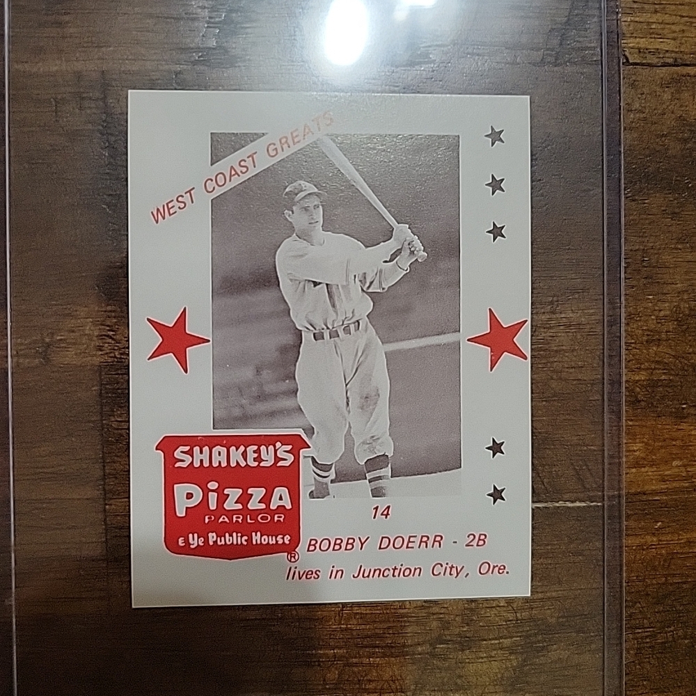 1975 Shakey's Pizza West Coast baseball Greats Bobby Doerr Card